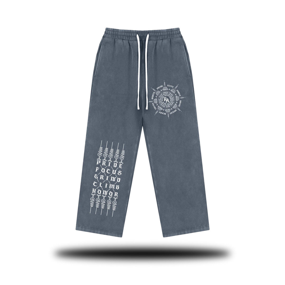 Khmer Athlete Warrior Words Fleece Sweatpants – Vintage Wash Straight-Leg Streetwear