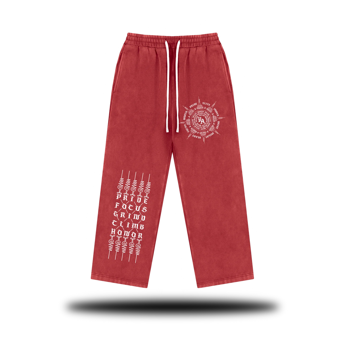 Khmer Athlete Warrior Words Fleece Sweatpants – Vintage Wash Straight-Leg Streetwear