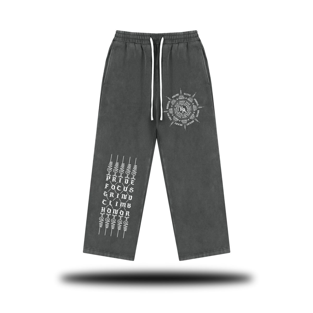 Khmer Athlete Warrior Words Fleece Sweatpants – Vintage Wash Straight-Leg Streetwear